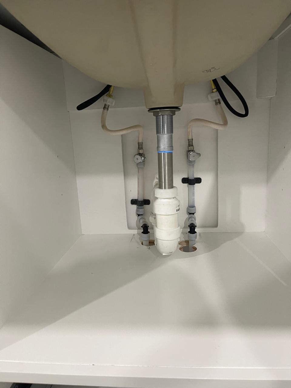 P-trap finished installation under bathroom sink