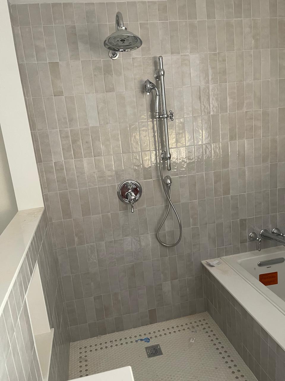 Finished shower head and hand shower installation with valve