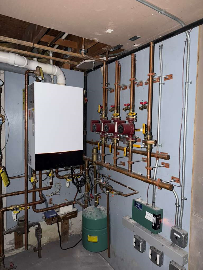 Mechanical plumbing installation for domestic water and baseboard heating system